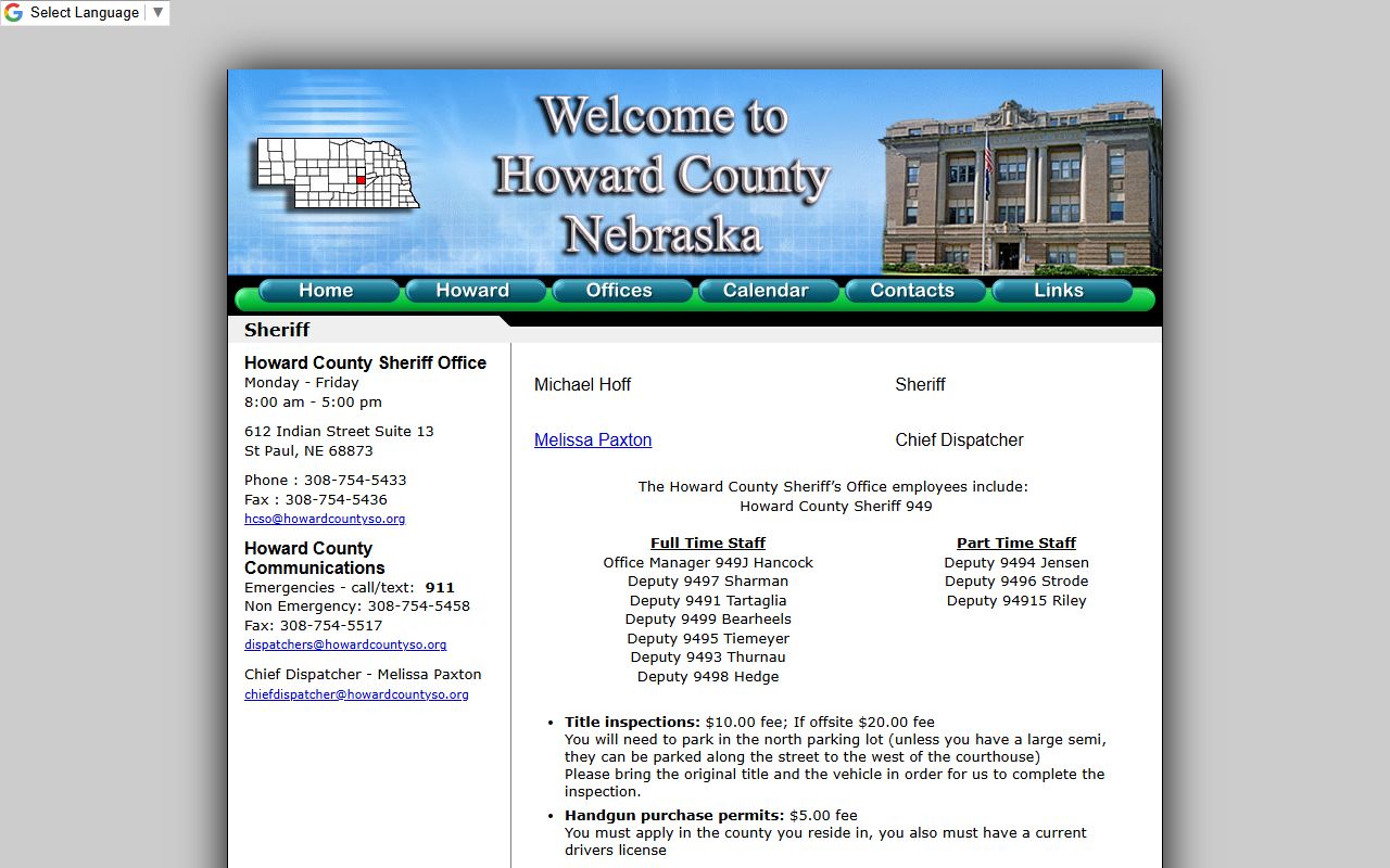 Howard County Sheriff Office records page for inmate and arrest lookup