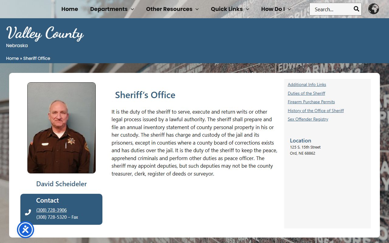 Valley County Jail sheriff page for Howard County inmate custody lookup